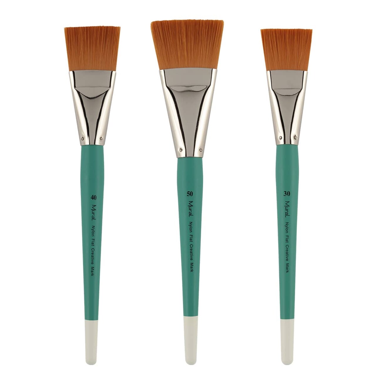 Creative Mark Art Supplies Large Mural Synthetic Golden Taklon Paint Brush - Flat #30, 40, 50 - Artist Supplies for Acrylics, Watercolors, and Oils - Durable, Resilient, Seamless Ferrules